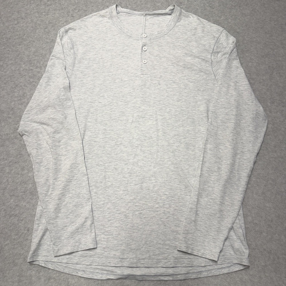 Lululemon Shirt Mens Medium Gray Henley Long Sleeve Athletic Performance Top